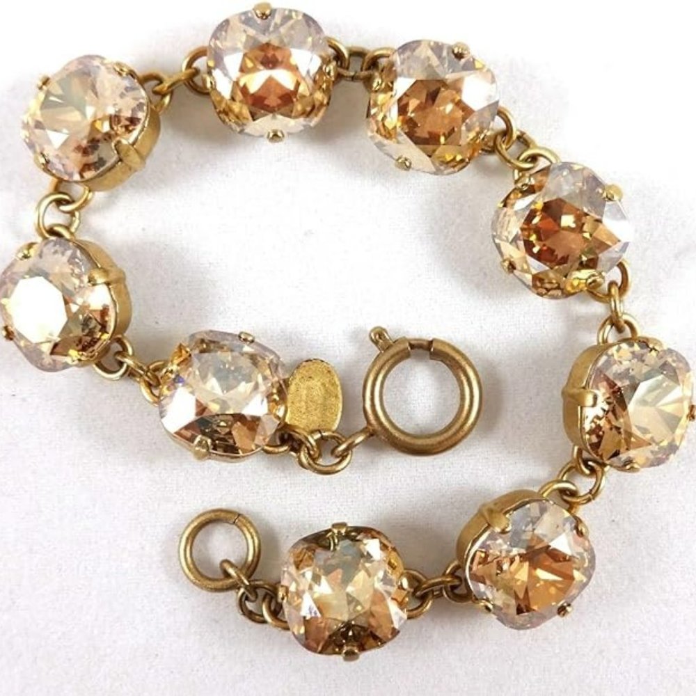 Champagne and Gold Large Stone Crystal Bracelet - Picture 3 of 4